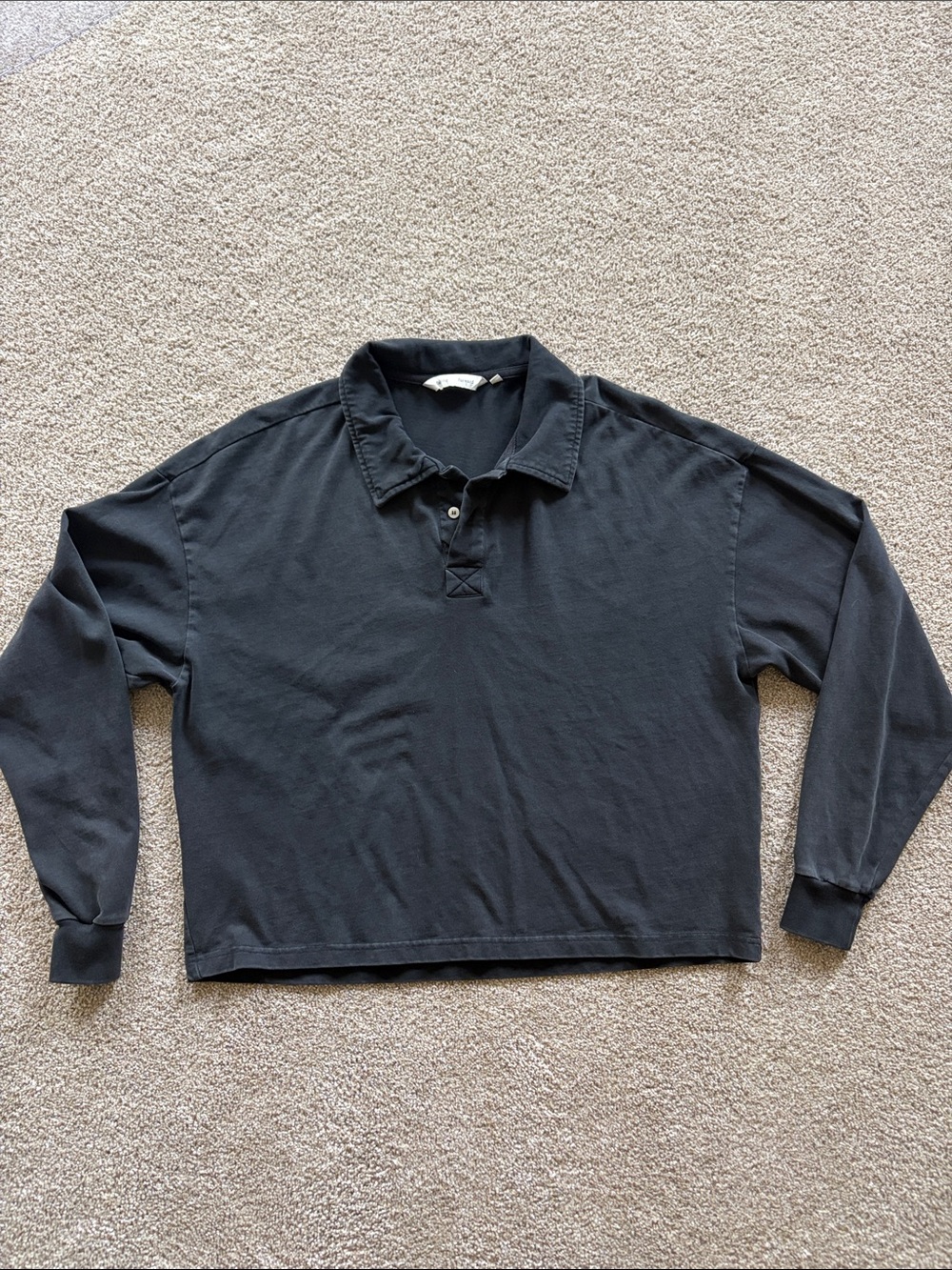 Free People Black Long Sleeve Polo Tee